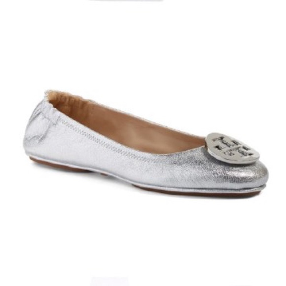 Tory Burch Minnie Flats Metallic Silver Grey 8